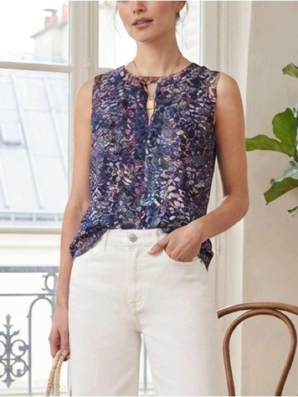 Cabi Stained Glass Keyhole Sleeveless Blouse